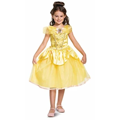 Afbeelding van Disney Officieel Deluxe Belle en het Beest kostuum, prinsessenkostuum voor meisjes, maat S