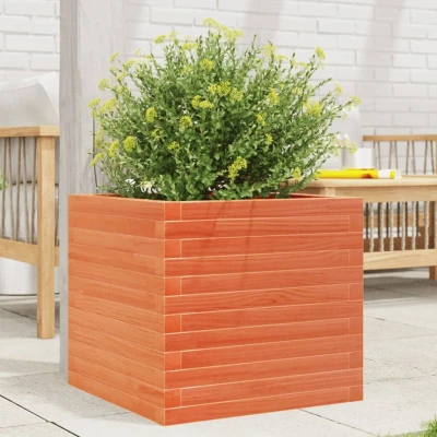 Afbeelding van Plantenbak 50x50x45,5 cm massief grenenhout wasbruin