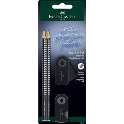 Afbeelding van Faber Castell 218472 Sparkle potloodset met puntenslijper, gum en 2 potloden, zwart etui