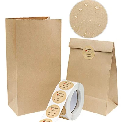 Afbeelding van Vandicka 100 stuks bruine zakjes van kraftpapier en stickers, voedselzakken bakpapier voor sandwich, lunch, snacks, levensmiddelen, snoep, lekkernijen, verjaardag, bruiloft, feest