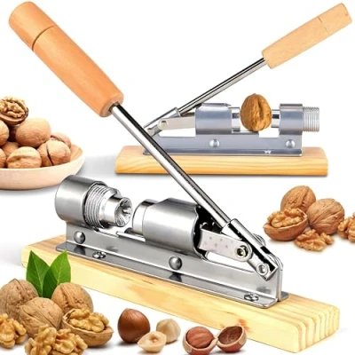 Afbeelding van Retoo retro houten stalen notenkraker, design, handmatige openingsgereedschap met handvat, amandel notentang macadamia noten