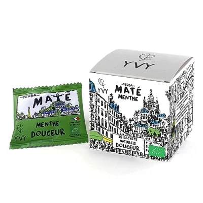 Afbeelding van YVY MATÉ Yerba Mate Bio Mint 15 natuurlijke maté theezakjes biologische niet gerookt, zonder steel, stofvrij zoete munt en biologisch groen energiek, fris evenwichtig