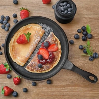 Afbeelding van Navaris gietijzeren koekenpan Pannenkoekenpan Ronde skillet Geschikt voor alle warmtebronnen Ø 25 cm pancake pan Ovenbestendig tot 260C