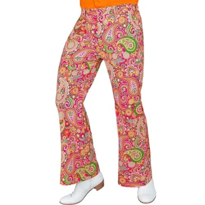 Afbeelding van Widmann Hippie Kostuum Super 60s Peace And Flower Wijde Pijpen Broek Man Multicolor Small / Medium Carnavalskleding Verkleedkleding