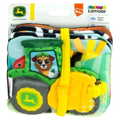 Afbeelding van LAMAZE John Deere Reisboek van boerderij tot tafel Zacht opvouwbaar babyboek met kleurrijke en zwart witte pagina&#039;s, kreukel piepgeluiden, linten bijtspeelgoed