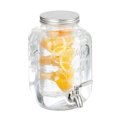 Afbeelding van Relaxdays drankdispenser met infuser 4 liter glas tapkraan reliëf