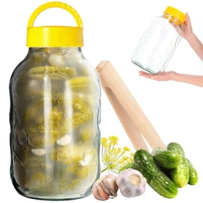 Afbeelding van KADAX glazen pot met tangen, kunststof deksel, ballon, voor komkommers, luchtdichte conservering (5 l)