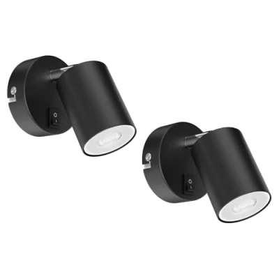 Afbeelding van ledscom.de 2 stuks WAIKA wandspot, enkele vlam, met schakelaar, GU10, mat zwart, incl. ledlamp GU10 468lm, warm wit