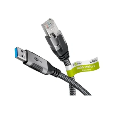 Afbeelding van Goobay 70299 USB A naar RJ45 Ethernet CAT 6 kabel voor een stabiele bekabelde internetverbinding met router/modem/netwerkswitch/vervangt de adapter / 1 Gbit/s meter