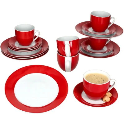 Afbeelding van MamboCat Variant Rood koffieservies, 18 delig, koffieservies van kleurrijk porselein voor 6 personen, koffiekopjes à 200 ml, schoteltjes en taartborden, servies de kleine