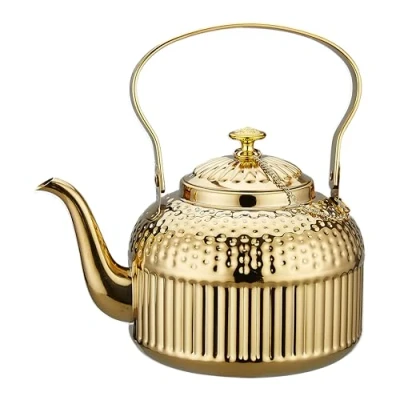 Afbeelding van SANQIAHOME 1500 ml roestvrijstalen theepot met theezeef in retrostijl, goud