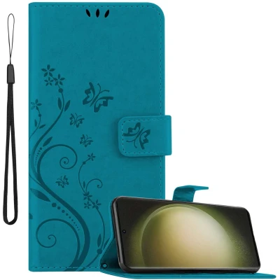 Afbeelding van Cadorabo Hoesje geschikt voor Samsung Galaxy S23 ULTRA in BLOEMEN BLAUW Beschermhoes bloemmotief met magnetische sluiting, standfunctie en kaartsleuven Book Case Cover Etui