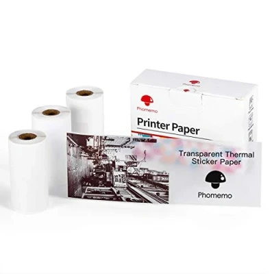 Afbeelding van Phomemo Transparant thermisch stickerpapier voor de thermische miniprinter M02 / PRO M02S M03, 53 mm x 3,5 m, dikte 30 mm, 3 rollen