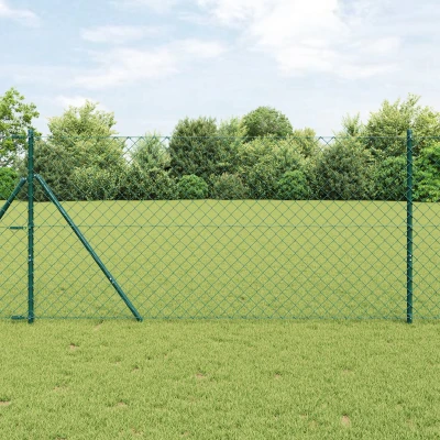Afbeelding van vidaXL Kettinglinkomheining met 13 Palen 1.4x25 m Gegalvaniseerd Staal Groen