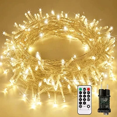 Afbeelding van Led lichtsnoer, 15 m, 100 leds, met afstandsbediening, timerfunctie, IP65 waterdicht, voor binnen en buiten, laagspanning, feest, Kerstmis, tuin