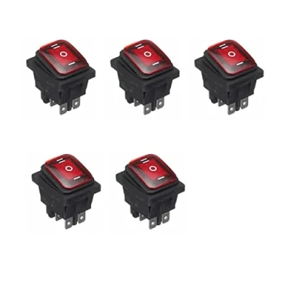Afbeelding van WANGCL KCD4 5 stuks LED tuimelschakelaars 12 V ON/OFF/ON 3 standen, 6 polige schakelaar voor auto, boot, vrachtwagen, rood