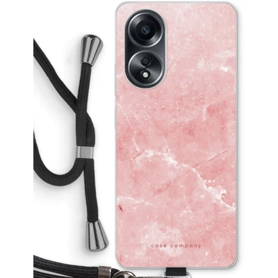 Afbeelding van Case Company® hoesje met Koord geschikt voor Oppo A58 4G Roze marmer Telefoonhoesje Zwart Bescherming aan alle Kanten en Over de Schermrand