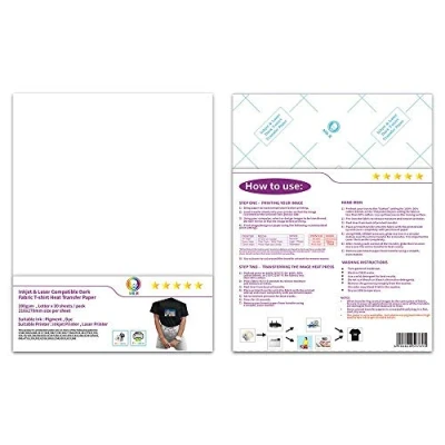 Afbeelding van MR.R Laser compatibel inkjet printbaar thermisch transferpapier voor donkere T shirts, A4, 20 vellen per verpakking