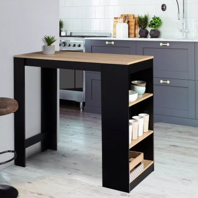 Afbeelding van Table de bar BARTH 2 à 4 personnes bois noir et plateau façon hêtre