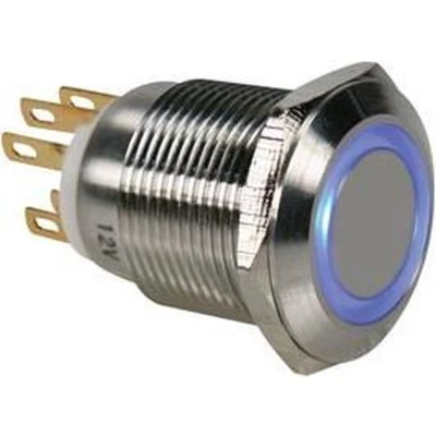 Afbeelding van Drukknop In Roestvrij Staal Spdt 1No 1Nc Blauwe Ring 19mm