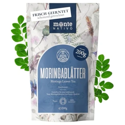Afbeelding van Monte Nativo Moringa thee (200 g), voorzichtig gedroogd, 100% puur en natuurlijk, als kruidenthee of cadeau, fruitthee