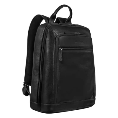 Afbeelding van STILORD Watson 15,6 inch laptoprugzak, leren rugzak, grote vintage zakelijke XL, echt leer, Zwarte Obsidiaan