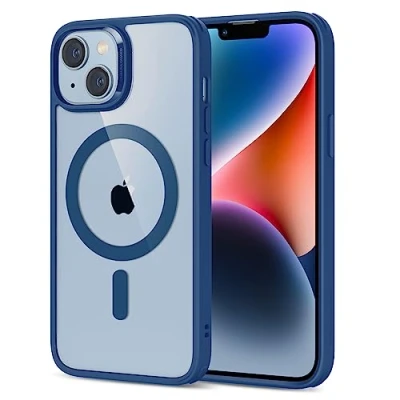 Afbeelding van ESR Classic Hybride Magnetische Hoes met HaloLock Compatibel iPhone 14 en 13, MagSafe Compatibel, Militaire Stootbescherming, Krasbestendige Achterzijde, Matblauw
