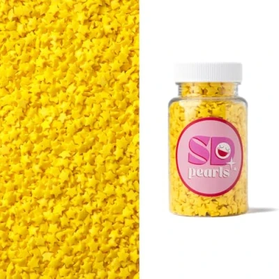 Image de SD Pearls Lot de 2 boîtes à sucre colorées pour gâteaux, cupcakes, barbe papa, cake pops et desserts fêtes prénatales, d&#039;anniversaire d&#039;enfants (étoiles jaunes, 70 g)