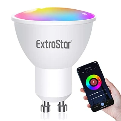 Afbeelding van EXTRASTAR RGBW smart GU10 LED lamp van 6 W met dimbaar RGB licht, wifi, geen hub nodig, compatibel Alexa en Google Home, 1 stuk, warm wit