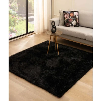 Afbeelding van Vierkant Hoogpolig Vloerkleed Velvet Posh Zwart 240x240 Cm
