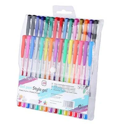 Afbeelding van Exerz Glittergelpen, 30 stuks, set gelpennen in kleur kunststof portemonnee, balpen met fijne inkt, inclusief glitterpennen, neonkleuren, metalen en klassieke pennen