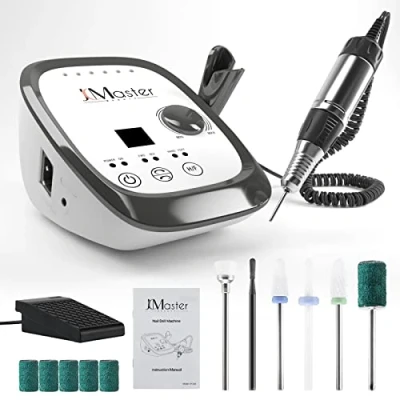 Afbeelding van JCMASTER® Professionele nagelschuurmachine 35.000 rpm met pedaal, 6 opzetstukken, elektrische nagelvijl, manicure, pedicure, set voor het verwijderen van acrylgelnagellak, nagelriemen podologie
