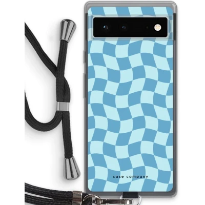 Afbeelding van Case Company® hoesje met Koord geschikt voor Google Pixel 6 Grid Blauw Telefoonhoesje Zwart Bescherming aan alle Kanten en Over de Schermrand