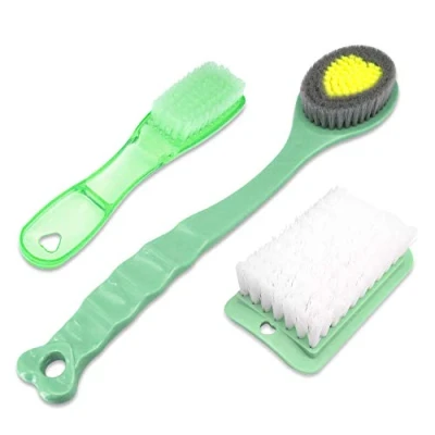 Afbeelding van Handheld Douche Borstel Lange Handvat Bad Zachte &amp; Comfortabele Droge Huid Body Massage Terug Exfoliatie Borstels 14 inch (Groen en 2 stuks)