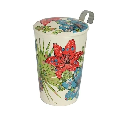 Afbeelding van Eigenart TeaEVE &quot;Rustic Flower&quot; theebeker losse filter porselein 350ml kruidenbeker