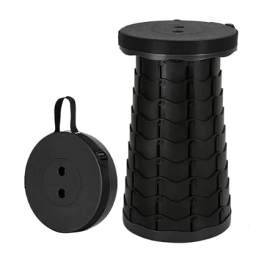Afbeelding van Draagbare telescopische kruk, opvouwbare intrekbare lichte campingkruk voor kamperen, tuin, vissen, wandelen, reizen, barbecue, maximale belasting 180 kg (zwart)