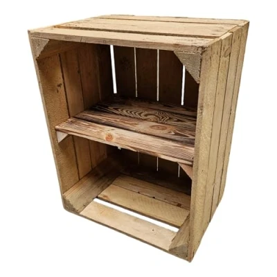 Afbeelding van Teramico Gebruikt vintage houten kisten/fruitkisten/originele wijnkisten uit de fruitteelt met gevlamd opbergvak 50 x 40 30 cm (1 kort rek)