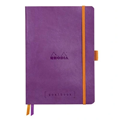 Afbeelding van RHODIA 117770C notitieboek bullet journal paars A5 kleine ruitjes 240 pagina&#039;s Clairefontaine papier ivoorkleurig 90 g 2 linten, elastische sluiting omslag van kunstleer
