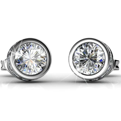 Afbeelding van Yolora Dames Oorbellen met Ronde Kalpa Camaka Kristallen Zilver kleurig 18K Witgoud Verguld Moederdag Cadeautje