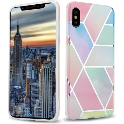 Afbeelding van Cadorabo Hoesje geschikt voor Apple iPhone X / XS in Regenboog Marmer No. 11 Beschermhoes gemaakt van TPU siliconen Case Cover met mozaïek motief