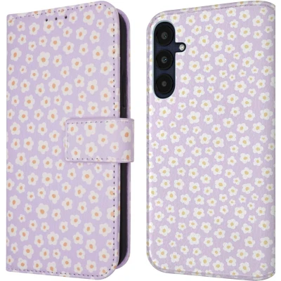 Afbeelding van iMoshion Hoesje Geschikt voor Samsung Galaxy A55 Met Pasjeshouder Design Bookcase smartphone Paars / White Daisy