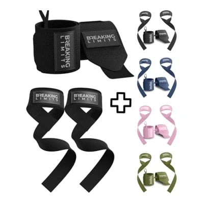 Afbeelding van Breaking Limits Lifting Straps + Wrist Wraps Bundel Fitness, Crossfit &amp; Krachttraining Zwart