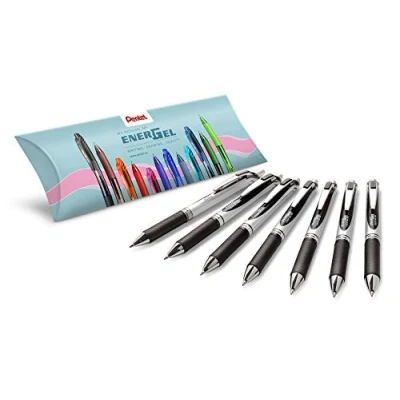 Afbeelding van Pentel BL77 AO EnerGel roller PL75 Energize, Pak van 6 zwarte gelrollers, 1 vulpen 0,5 mm, HB