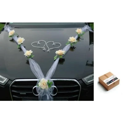 Afbeelding van ORGANZA M bruidssieraad in de vorm van roze harten voor autodecoratie bruiloft rotan decoratie auto slinger citroen / wit