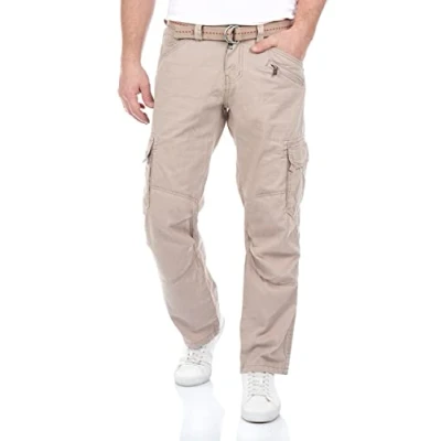Afbeelding van TIMEZONE Heren Cargo Broek Broeken BenitoTZ comfort/relaxed Fit Beige Volwassenen Herenbroek Riem