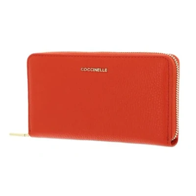 Afbeelding van COCCINELLE Leren Portemonnee Metallic Soft Wallet Grained Leather Gazpacho Oranje