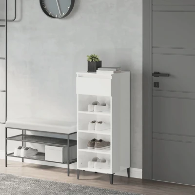 Afbeelding van Schoenenrek 40x36x105 cm bewerkt hout hoogglans wit