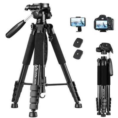 Afbeelding van Victiv camera statief met 52 160 185 cm hoogte, lichte tripod afneembare 3 weg kop, aluminium fotostatief voor DSLR Canon Nikon Sony, driepootstatief smartphone mobiele telefoon houder