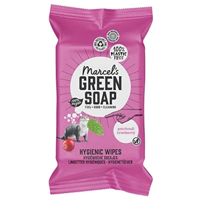 Image de Marcel&#039;s Green Soap Lot de 60 Lingettes hygiéniques biodégradables Patchouli et canneberge À base plantes nettoyage respectueuses l&#039;environnement