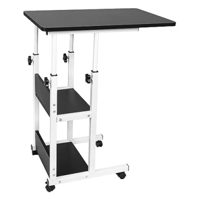 Afbeelding van Drumm bedtafel voor laptop, met wieltjes, in hoogte verstelbaar, afsluitbare wielen, staand bureau, mobiele computertafel, opvouwbaar (zwart (60 x 40 76 86,5 cm)